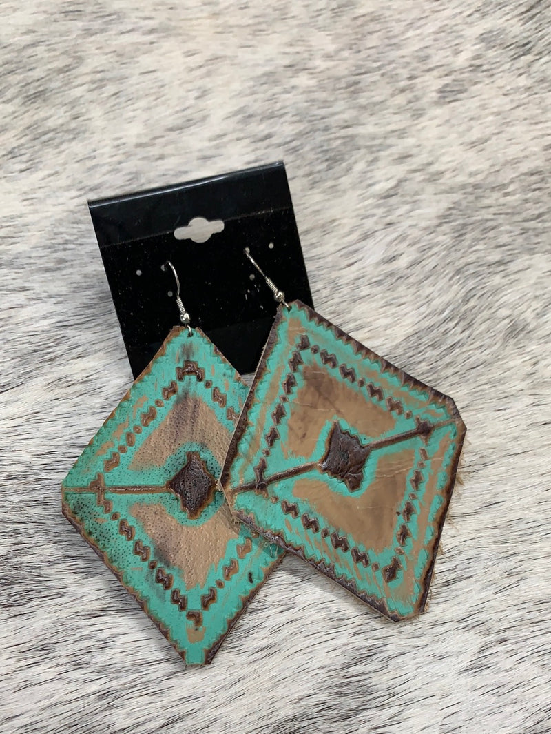 Turquoise & Bronze Leather Earrings