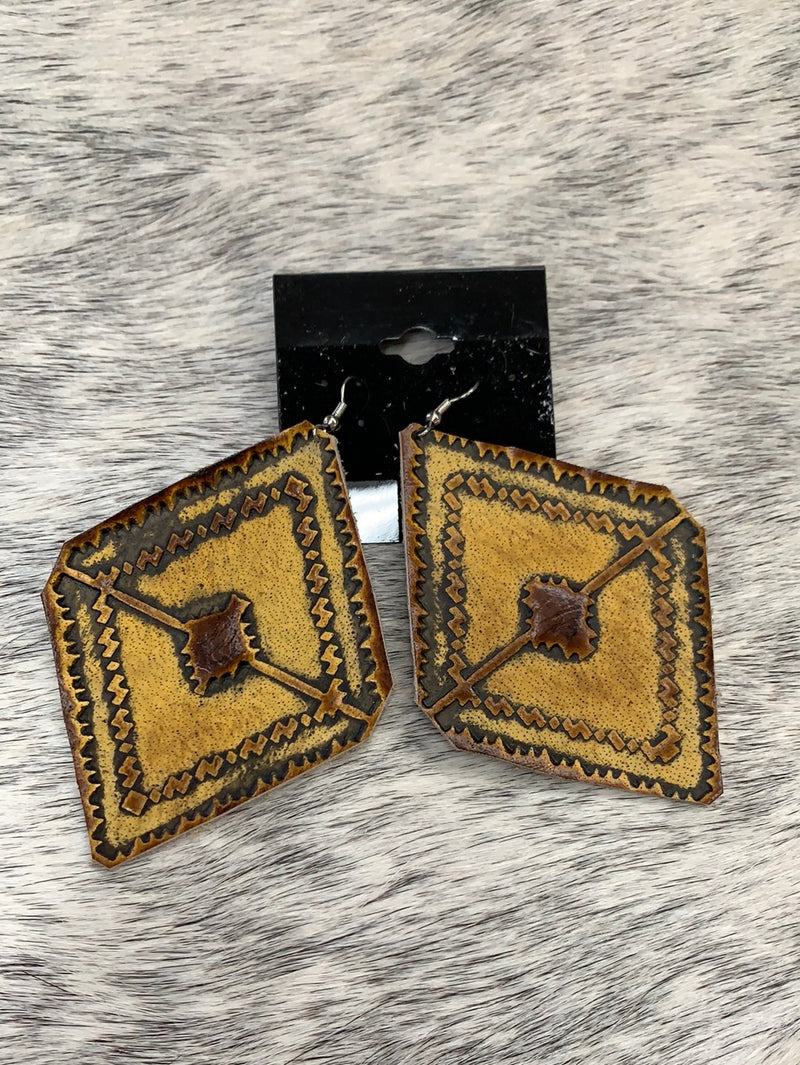 Aztec Mustard Leather Earrings