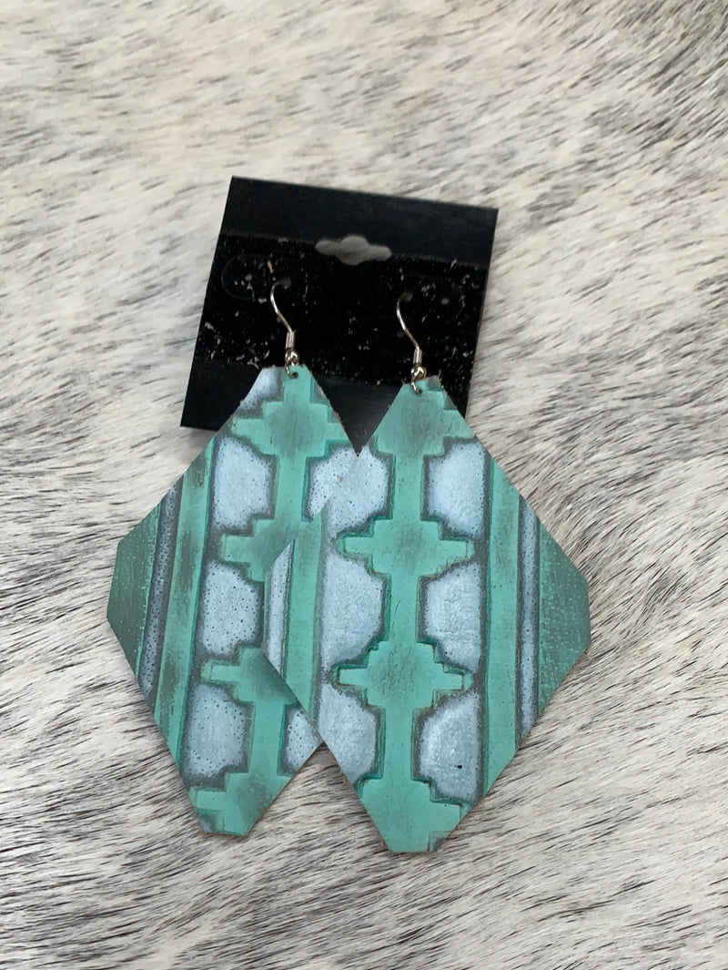 Turquoise Diamond Leather Earrings