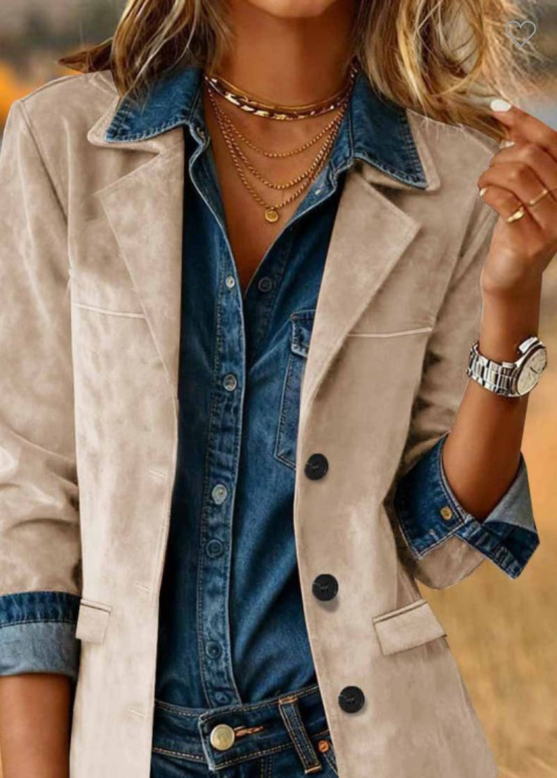 Beige Faux Suede Blazer