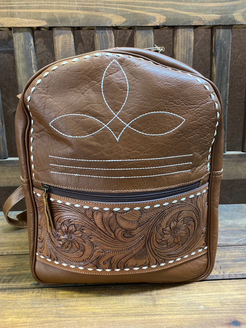Leather Boot-Stitch Backpack