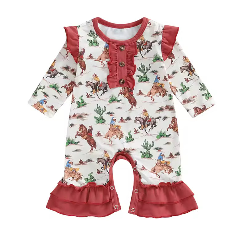 Red Ruffle Western Romper