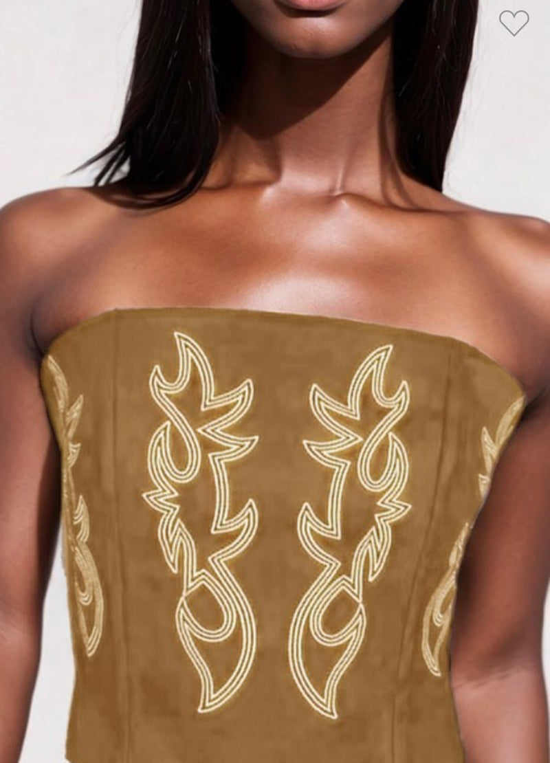 Velvet Embroidered Western Corset