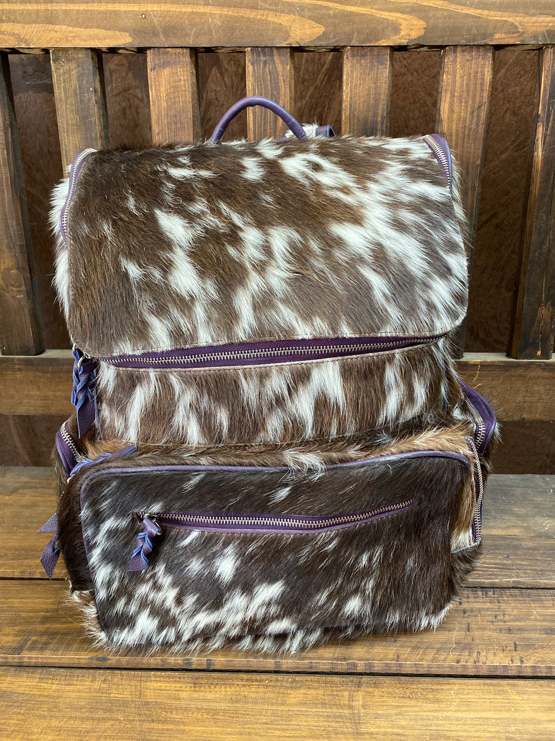 cowhide leather bag backpack Purple Leather Cowhide Backpack