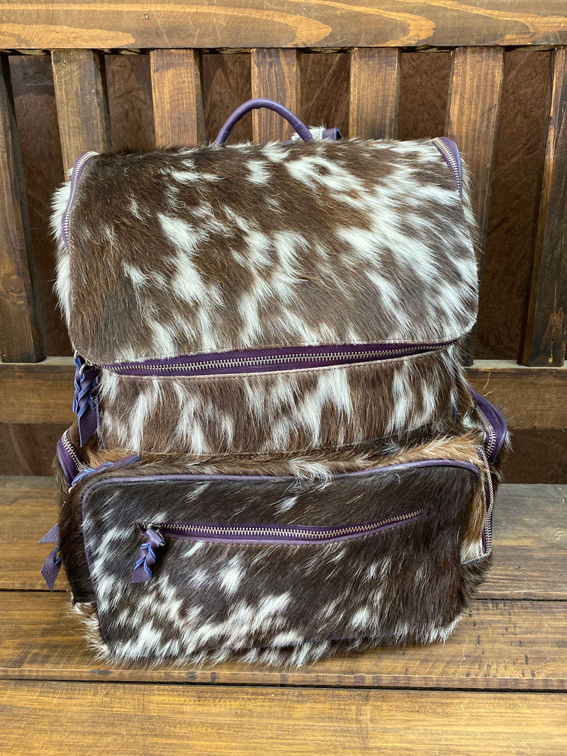 Purple Leather Cowhide Backpack