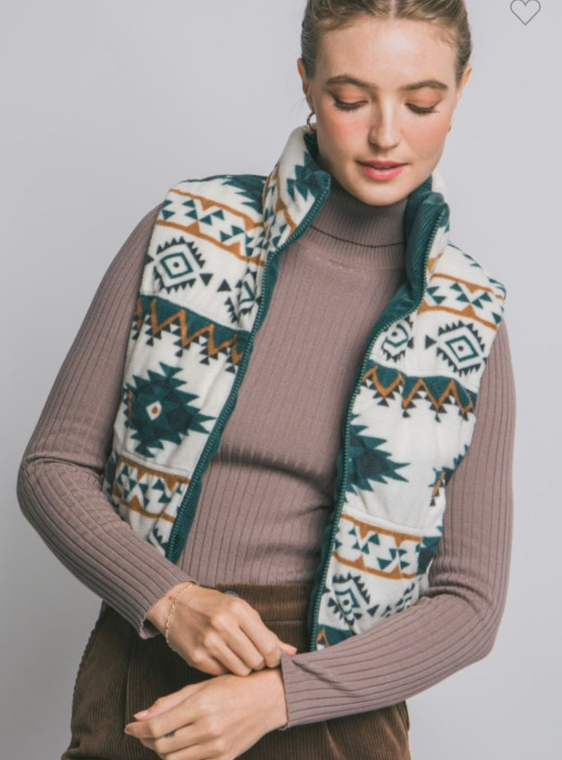 Reversible Corduroy & Aztec Puffer Vest