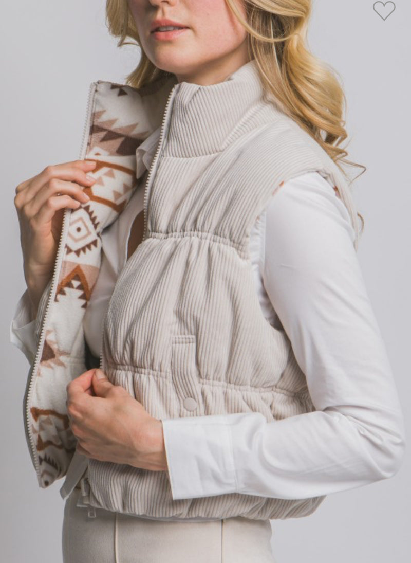 Reversible Corduroy & Aztec Puffer Vest