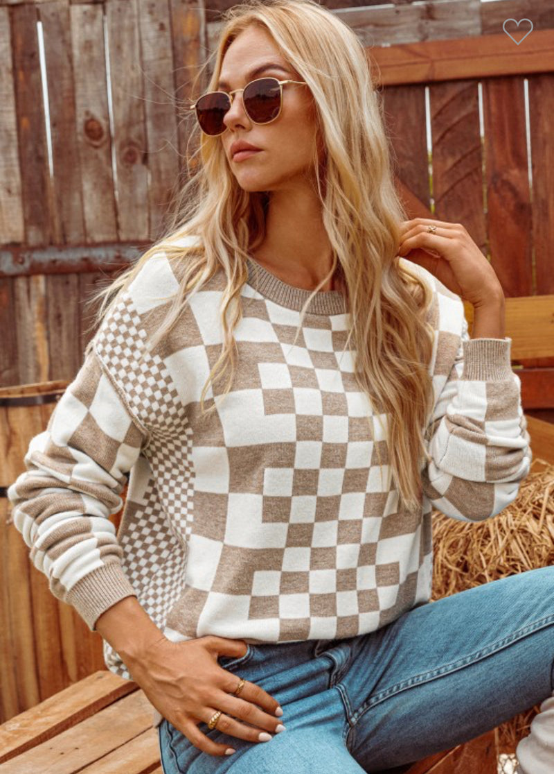 Checkered Drop Shoulder Sweater