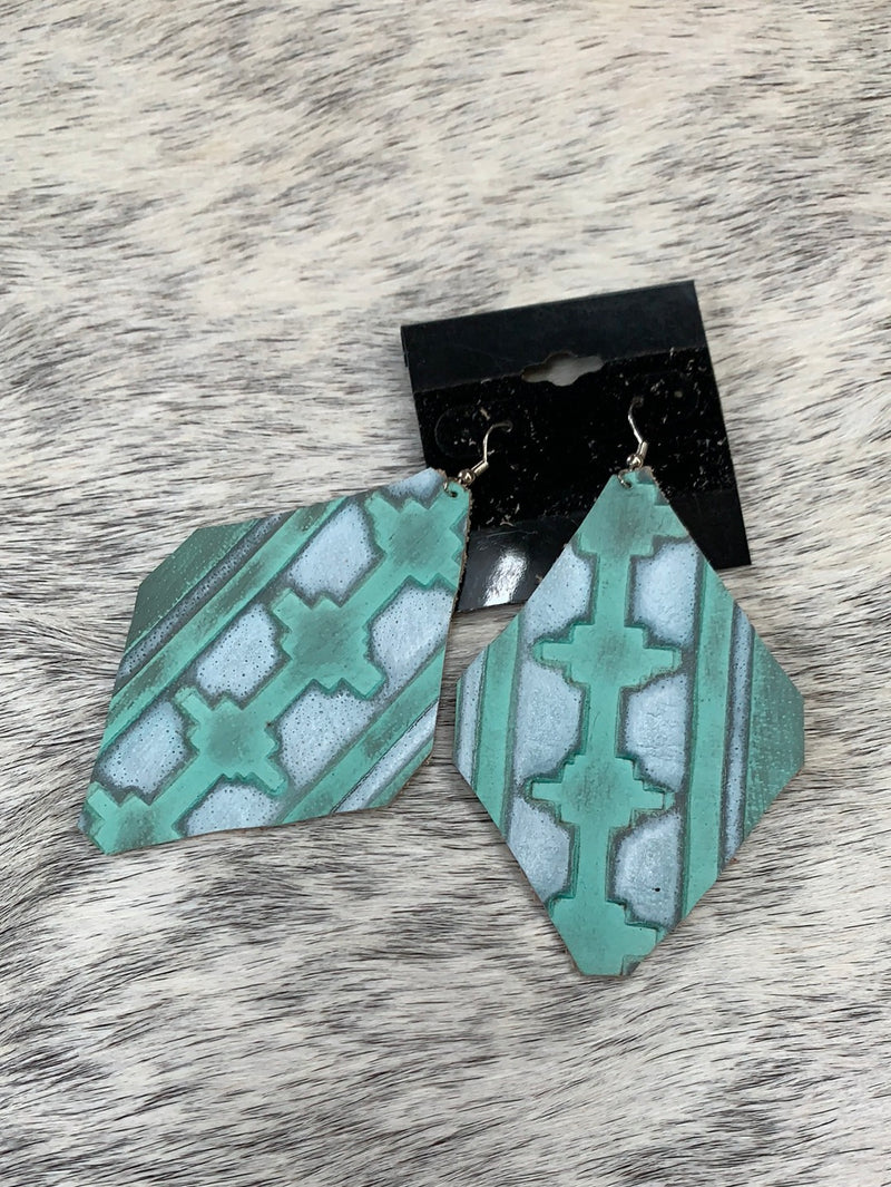 Turquoise Diamond Leather Earrings