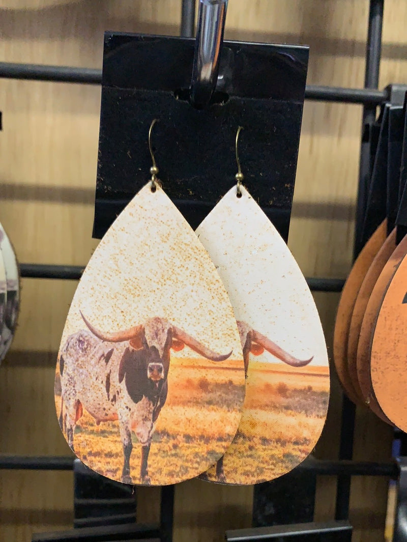 Texas Long Horn Teardrop Earrings