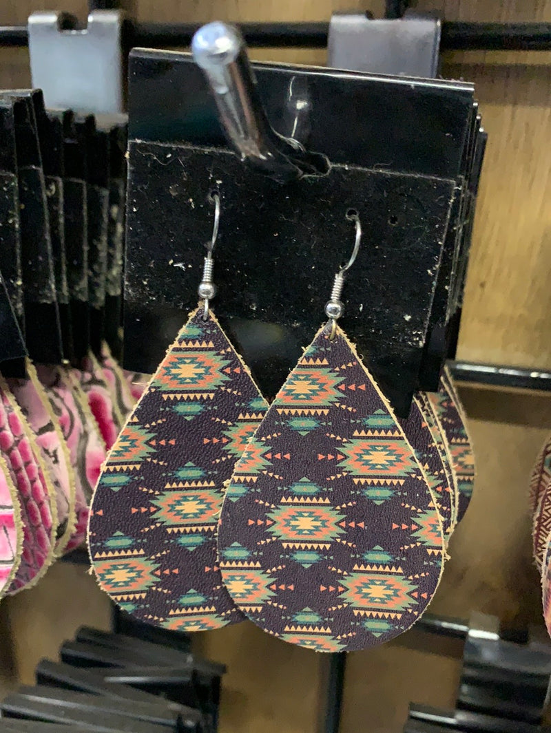 Brown Aztec Teardrop Earrings