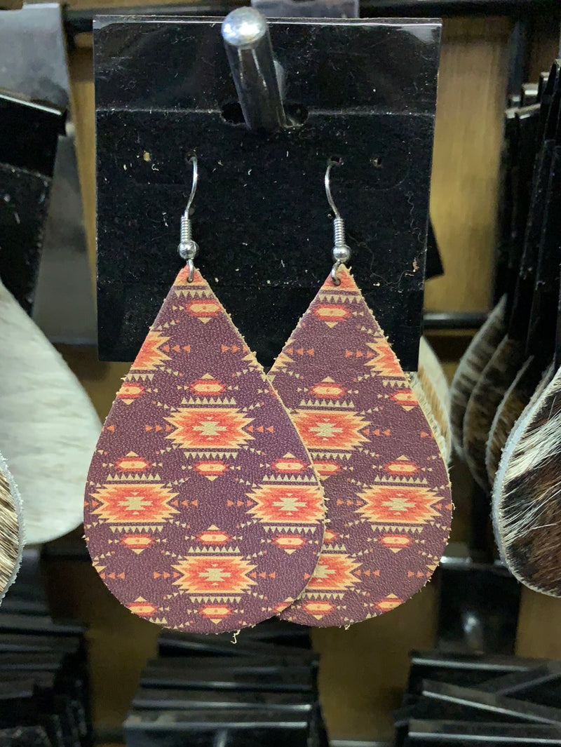 Maroon Aztec Teardrop Earrings