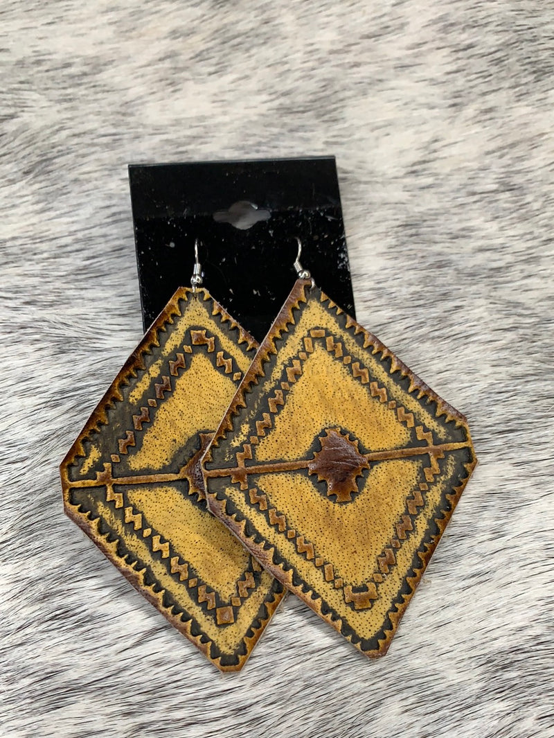 Aztec Mustard Leather Earrings