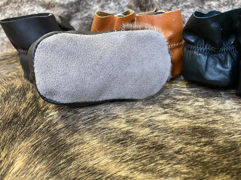Cowhide Baby Moccasins-Rust